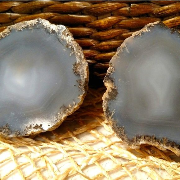 Matching Blue Agate Polished Geode Halves, SET/2, EUC - Picture 1 of 7